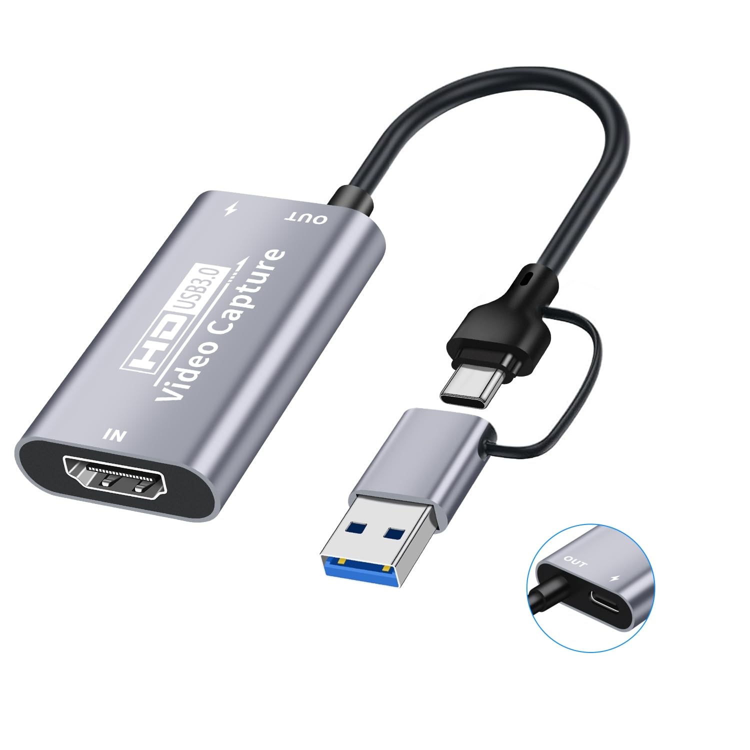 USB3.0 ビデオキャプチャカード 100W PD HDMI - USB/USB C 4K1080P HD 60fps ライブおよび録画ビデオオーディオゲーム MS2130 Quest 3 VR Switch PS4/5 ライブブロードキャスト、ゲーム、ストリーミング