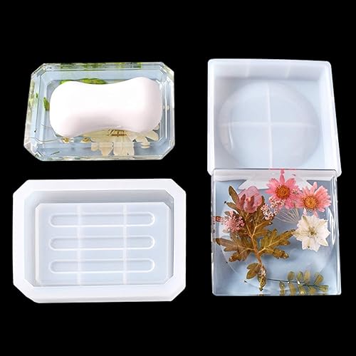 Miniatura 1 de FineInno 2 moldes de resina para jabonera, molde rectangular de silicona para bandeja de jabón, moldes redondos de resina epoxi para bandeja de