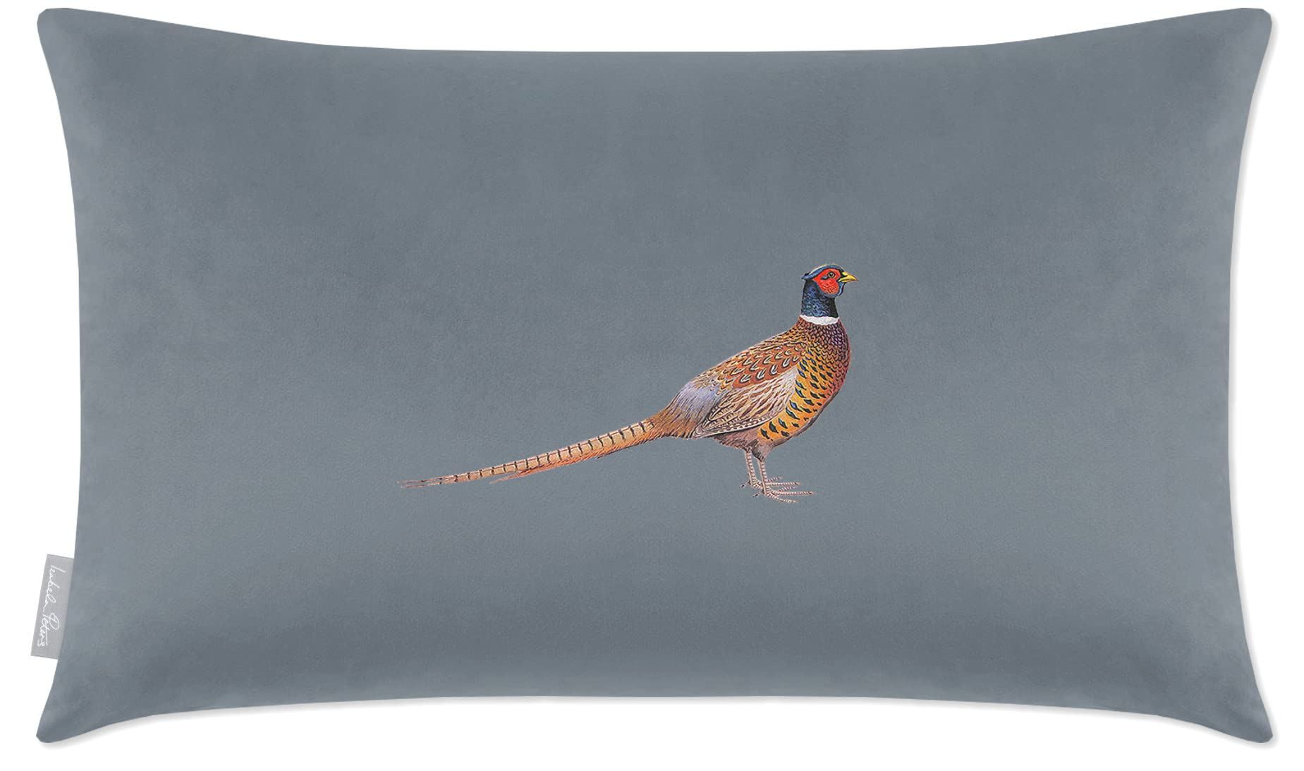 Izabela Peters Pheasant - French Grey Cushions With Covers Included, Filled Cushion, Eco-Friendly Velvet Cushions, 60 X 40 Cm, Chair Cushions, Sofa Cushions, Seat Cushions