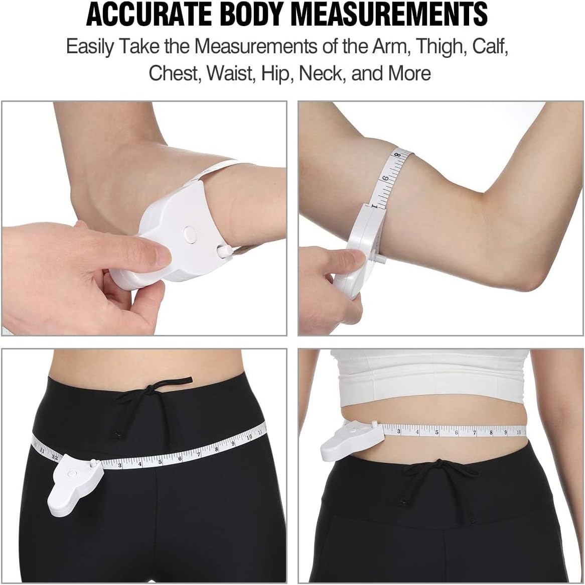 Measuring Tape for Body 60 Inch(150cm) - Retractable Measuring Tape for Body Accurate Way to Track Weight Loss Muscle Gain by One Hand, - Easy Body Tape Measure 3 Piece