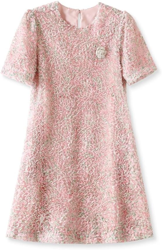 JSEIAJB Small Fragrant Three Dimensional Hollow Plate Flower Loose Covering Meat and Slimming Dress