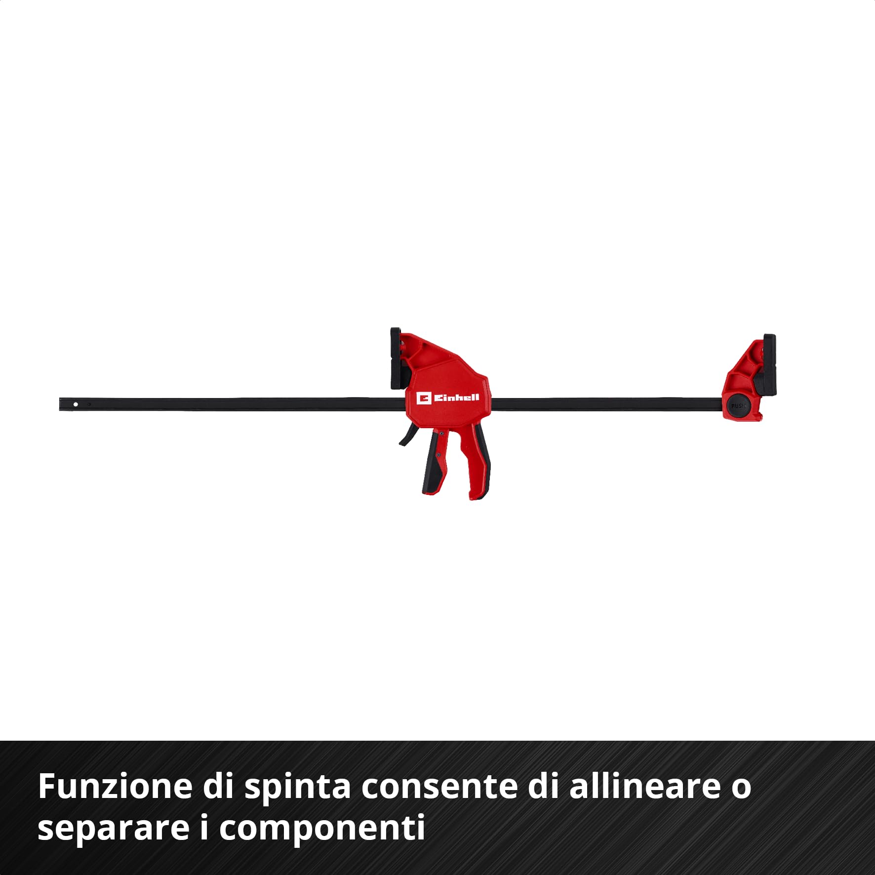 Einhell Set morsetti 2x90cm (Sgancio rapido, apertura 900 mm, forza 150 kg, espansione, profondità, conversione senza attrezzi, impugnatura gommata)
