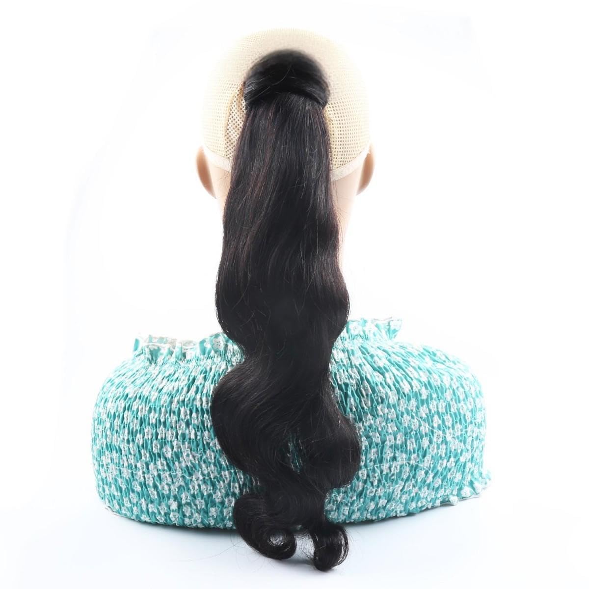 Gewellte Echthaar Ponytail Extensions 55cm 22 Zoll 120g, Body Wave Pferdeschwanz Haarverlängerung Naturschwarz, Clip in Wrap Around Zopf Extensions Echthaar für Damen, Hitzebeständig