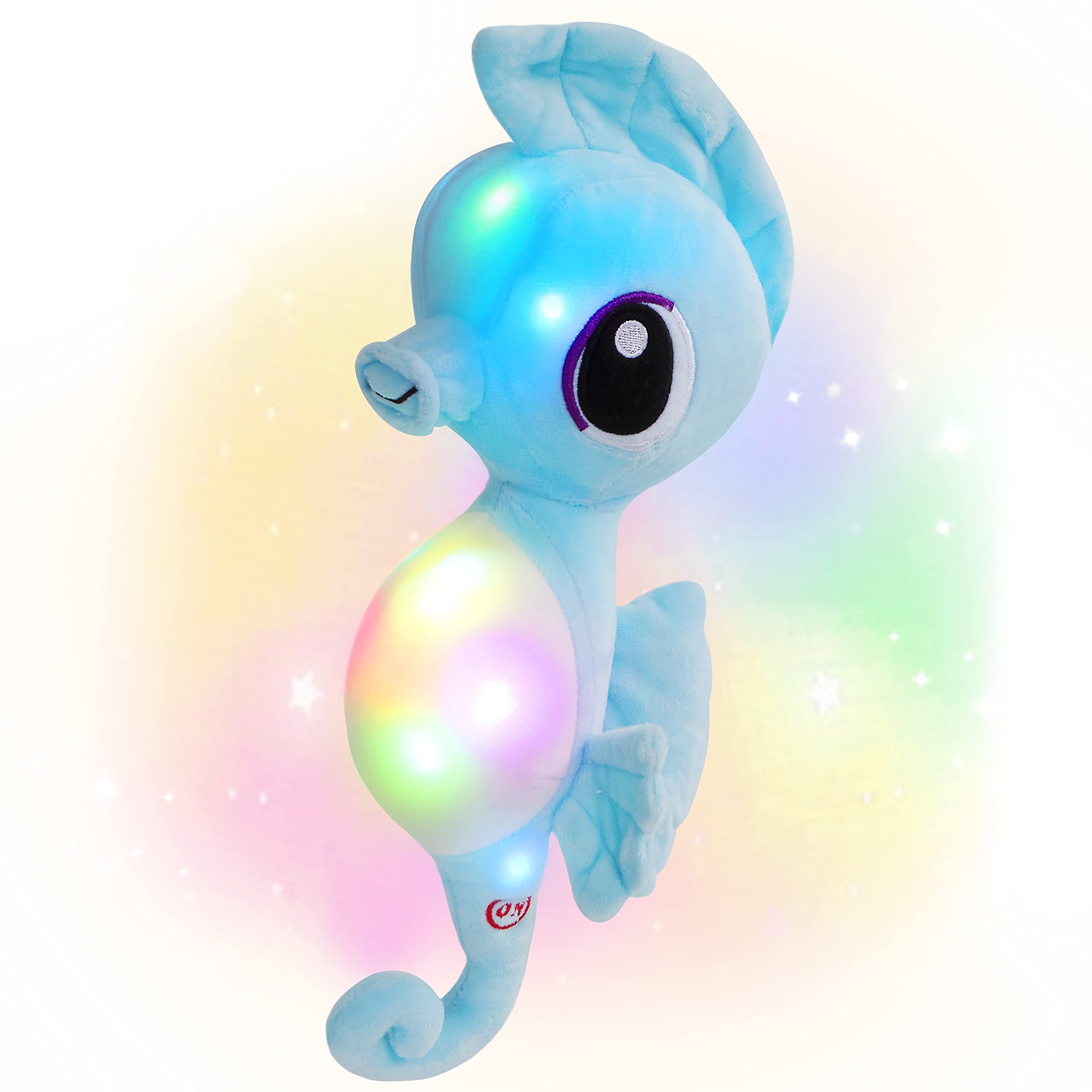 Animales de peluche con luz LED, suave, vida oceánica, juguete de peluche con luz nocturna, amigo de cama, día del niño, regalos de cumpleaños para niños pequeños, 8 pulgadas (azul)