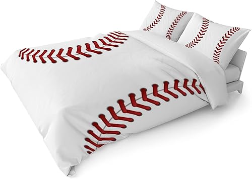Miniatura 6 de Funda de edredón de béisbol tamaño matrimonial, 3 piezas con cierre de cremallera, 1 funda de edredón de 79 x 89 pulgadas y 2 fundas de almohada de