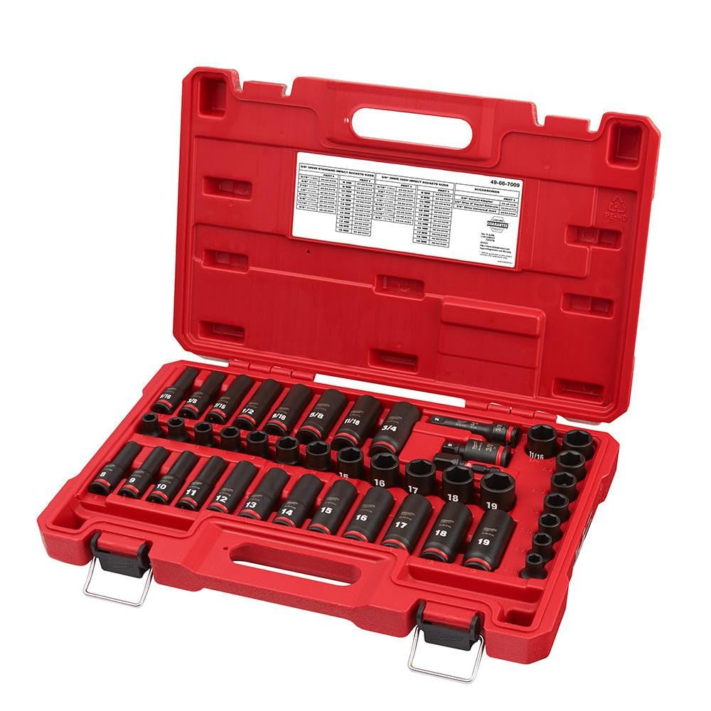 Milwaukee 49-66-7009 43PC Shockwave Impact Duty 3/8" Drive SAE & Metric Deep 6 Point Socket Set