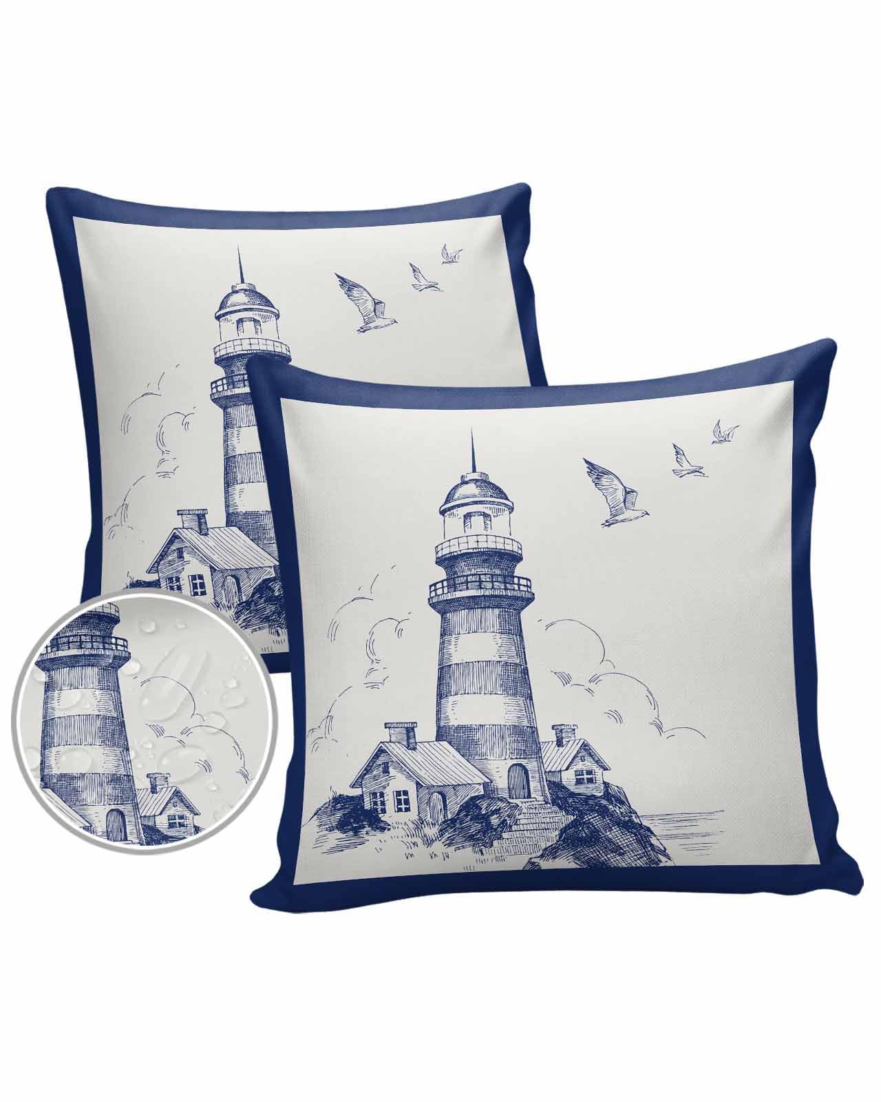 Vintage Light House Outdoor Pillow Covers Waterproof,All Weather Cushion Case Set of 2 Decorative Pillowcases for Sofa Couch Bed Decor Patio Furniture 16