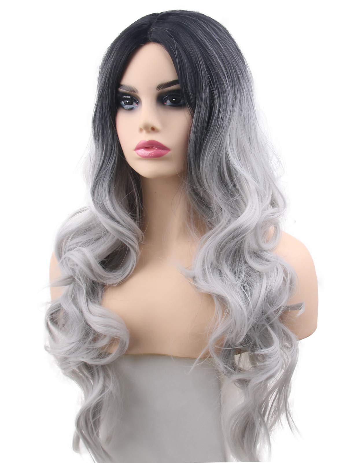 Amazon.com: Silver Grey Wigs Ombre Curly Wavy 2 Tones Fashion Long Gray  Natural Synthetic Replacement Hair Wigs for Women Girls : Everything Else