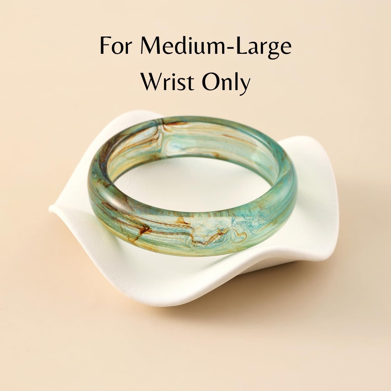 Viva Joya Round Resin Acrylic Bangle Bracelet for Women, Statement Chunky Wide or Slim Plastic Geometric Jewelry, Marble White Brown Teal - Image 3