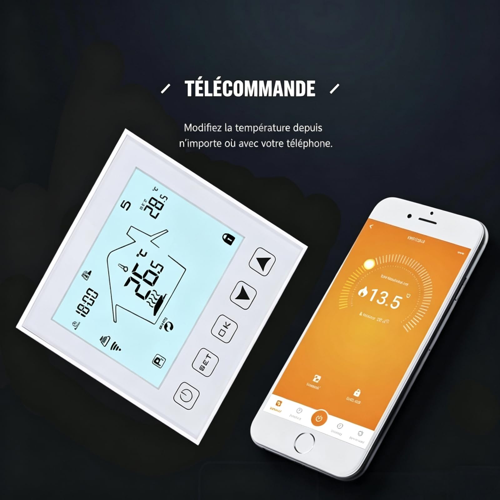 Thermostat Wi-FI Programmable 16A 220V avec Sonde NTC
