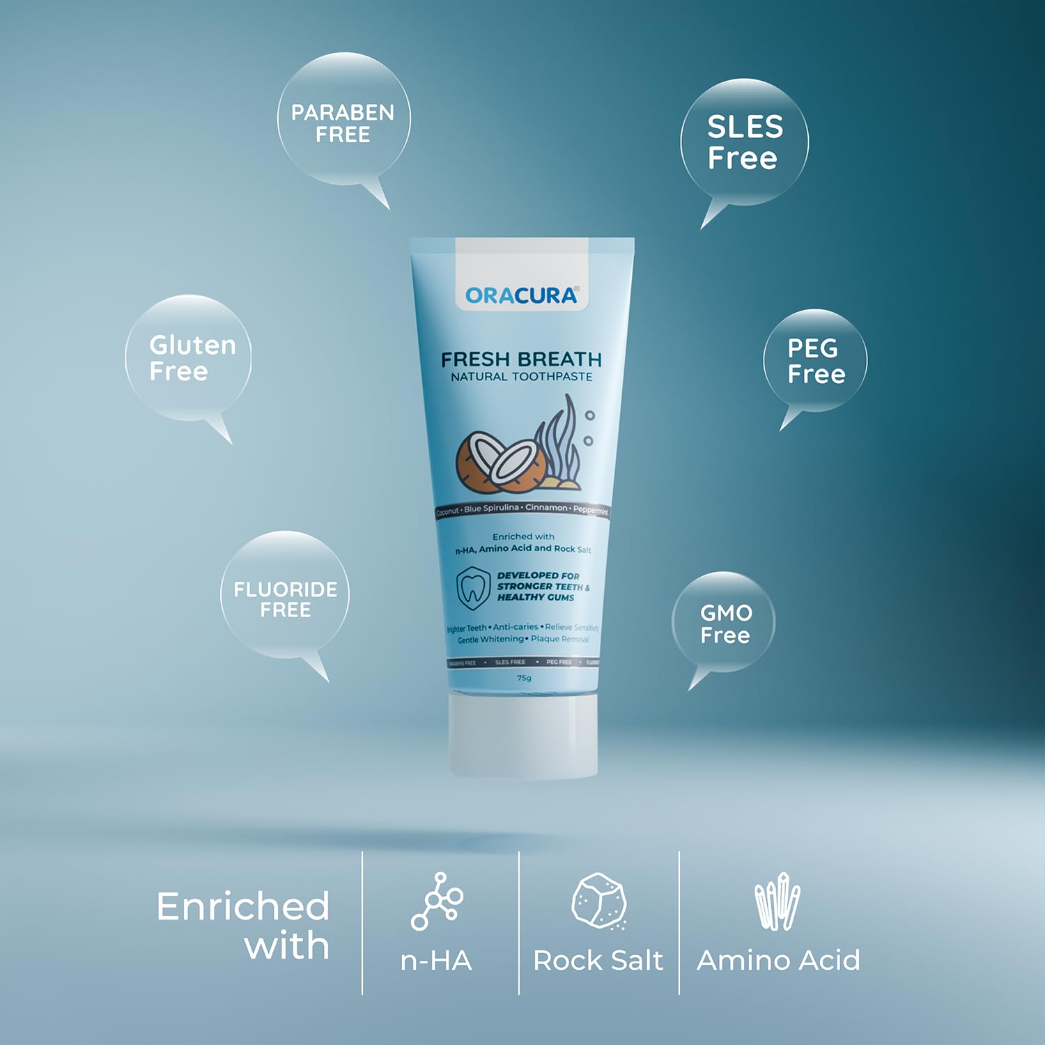 ORACURA® SB200 Blue Smart Sonic Toothbrush for Men & Women + Smart Sonic Electric Tooth Brush with 3 Brush Heads + Fresh Breath Natural Toothpaste (Coconut & Blue Spirulina)