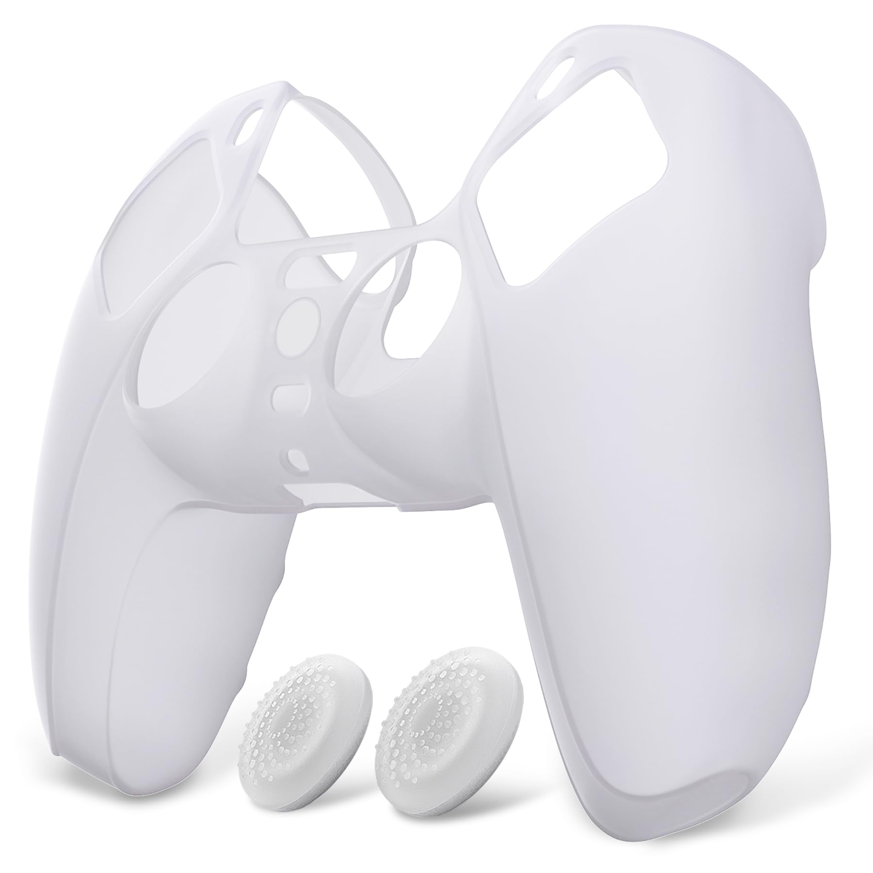 PlayVital Funda de Silicona para ps5 Mando - Carcasa de Goma Antideslizante con Tapas de Joysticks, Protector Tacto Suave y Agarre Mejorado, Accesorio para ps5 - Pure Series (Blanco Claro)