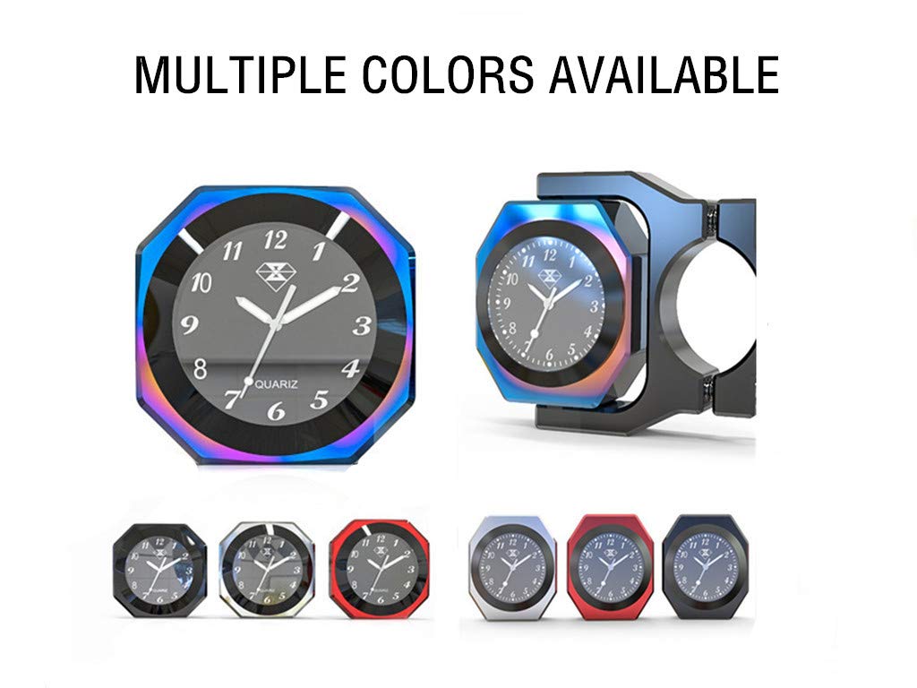 ZYTC Motorrad wasserdichte Uhr schwarz blau rot Silber für Fahrrad/Motorrad/SUV Verschiedene Modelle, passend für 7/8 "oder 1" Lenker, Halterungsdurchmesser 22-28mm(schwarz)
