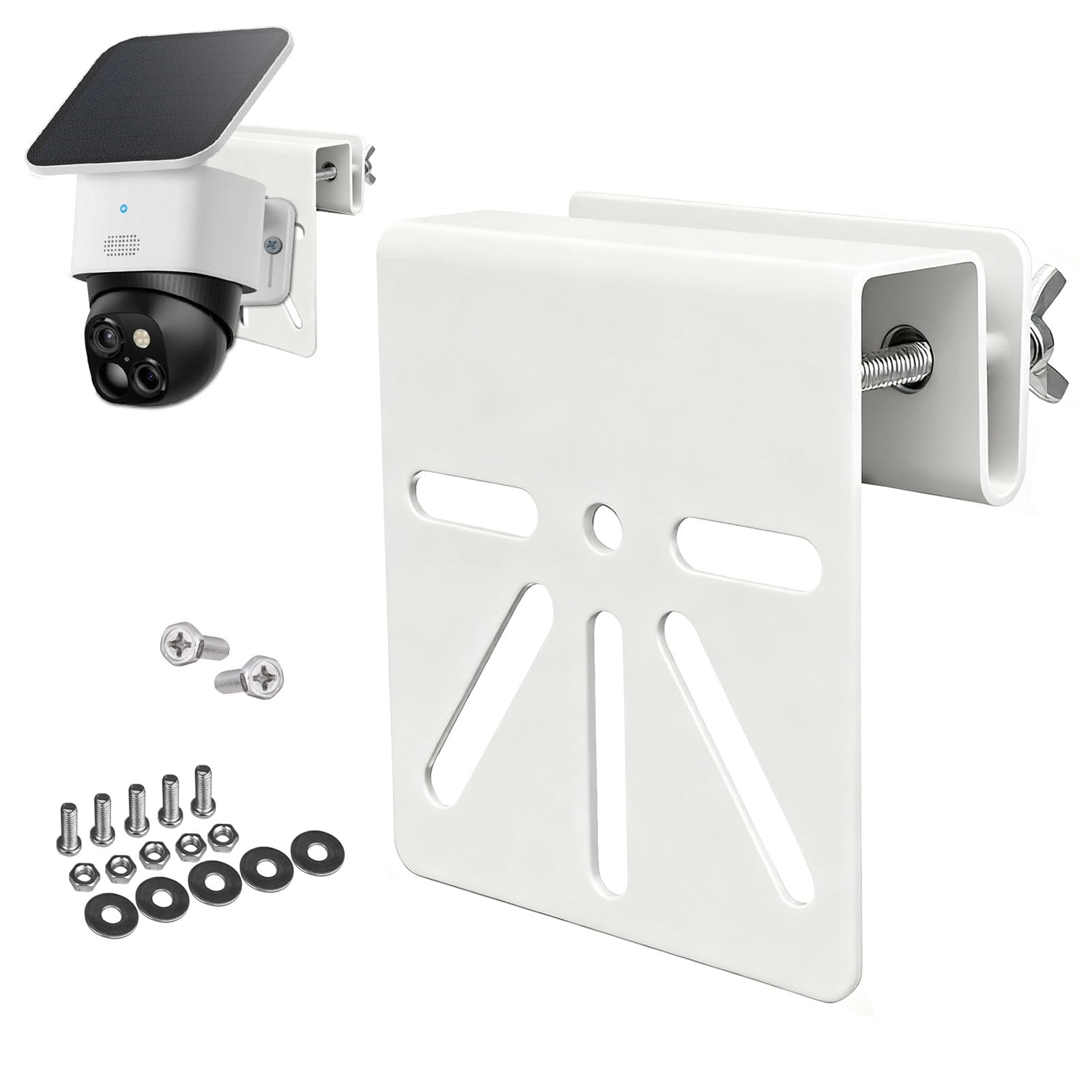WiTi Gutter Mount Stainless Steel Bracket for Eufy SoloCam S340, E30/S330, No Drill Installation, Universal Bracket Compatible with Wyze Solar pan cam, Solar Panel, LED, Cameras Outdoor (White)