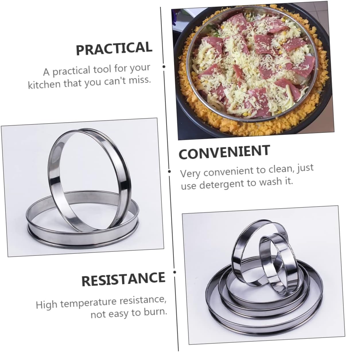 Ciieeo 3 Pcs Stainless Steel Pizza Saucing Ring Baking Supplies Round Mousse Circle