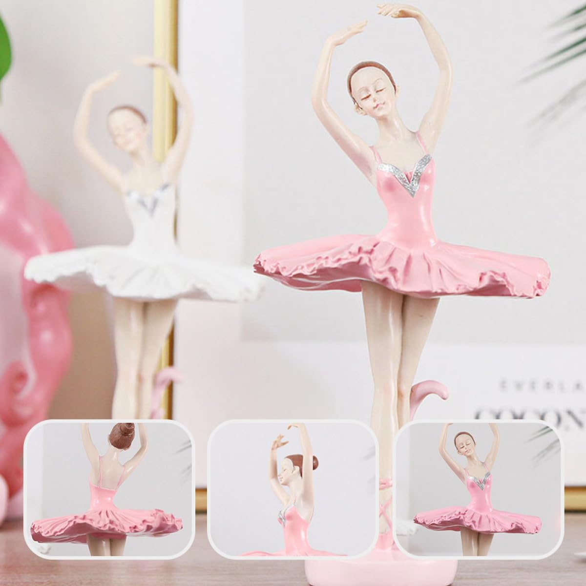 Statuina Ballerina in Resina Rosa, Decorazione da Tavolo