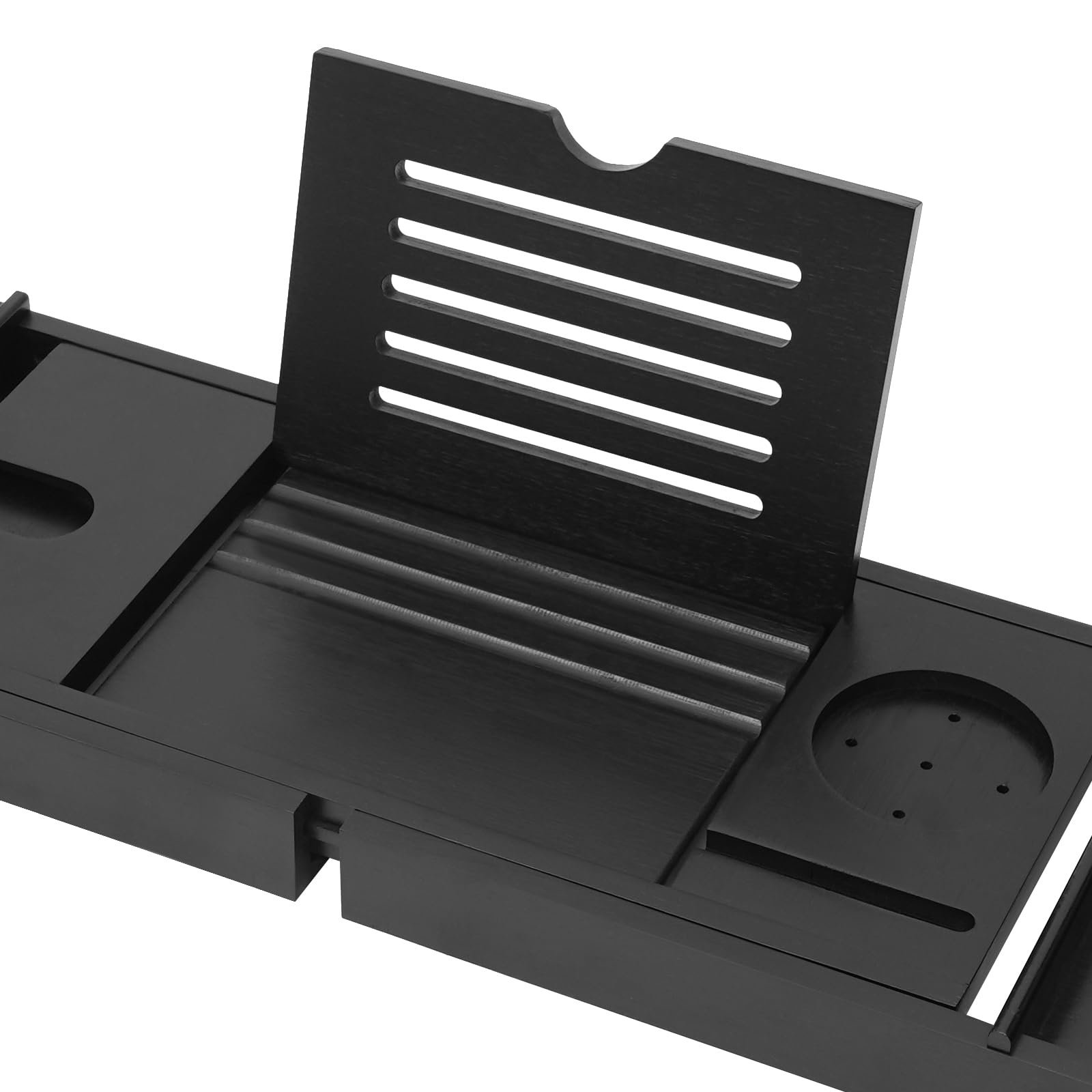 Bandeja ajustable para bañera (75-111 cm), de bambú, con soporte para tablet y soporte para copas de vino, soporta hasta 10 kg