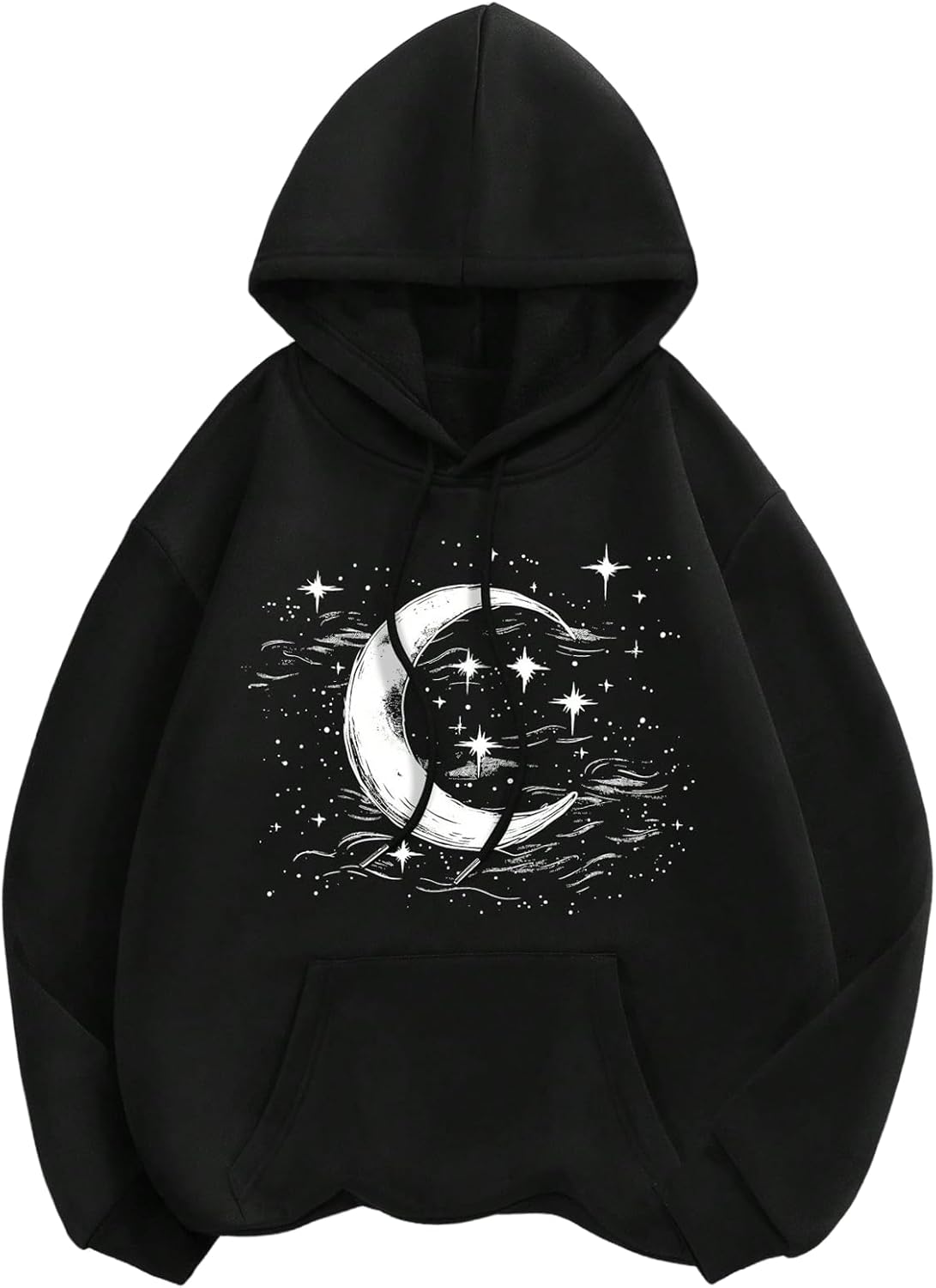 SHENHE Women's Drop Shoulder Moon Star Print Graphic Drawstring Hoodie Sweatshirt Pullover