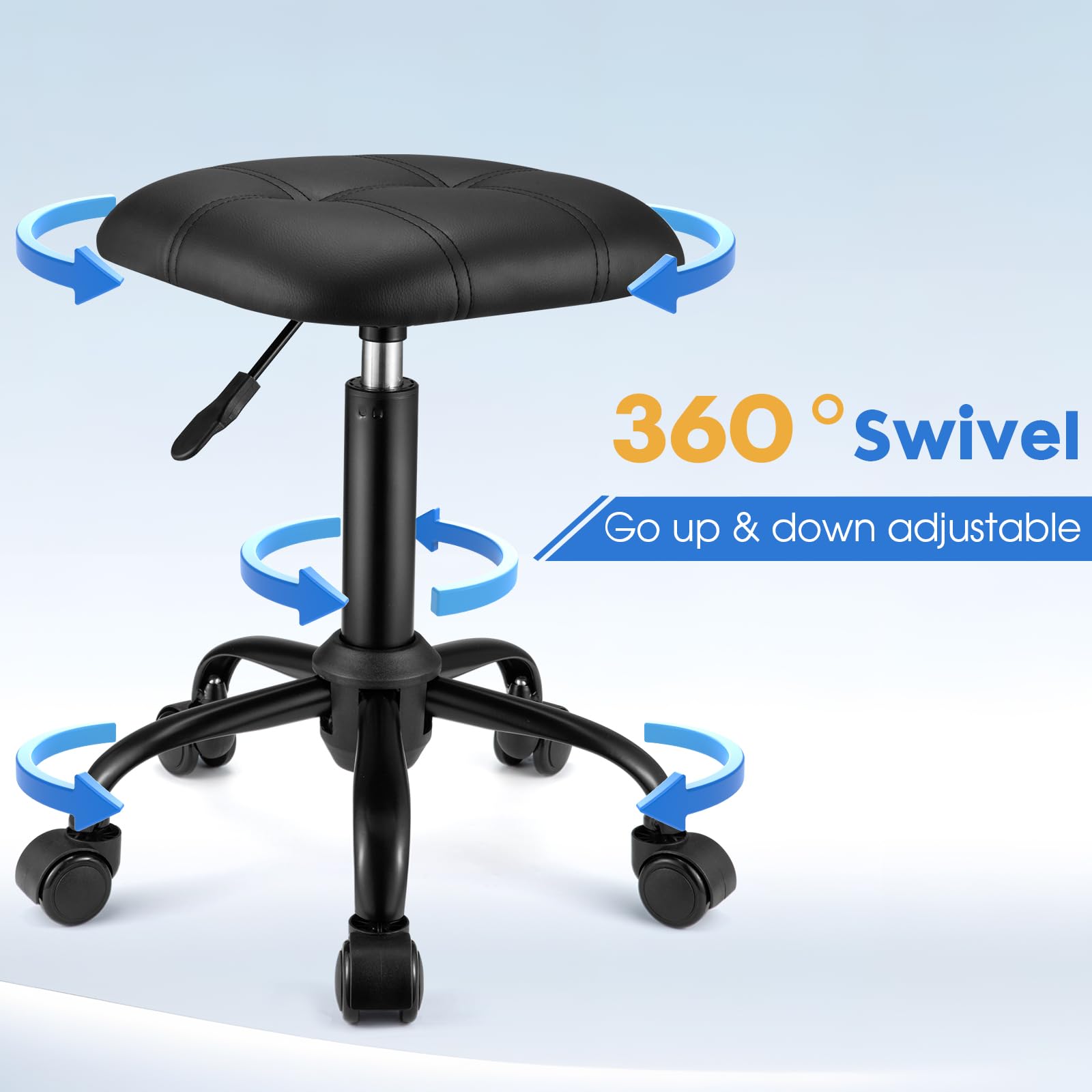 Taburete cuadrado con ruedas, altura ajustable, giratorio, silla de oficina, color negro