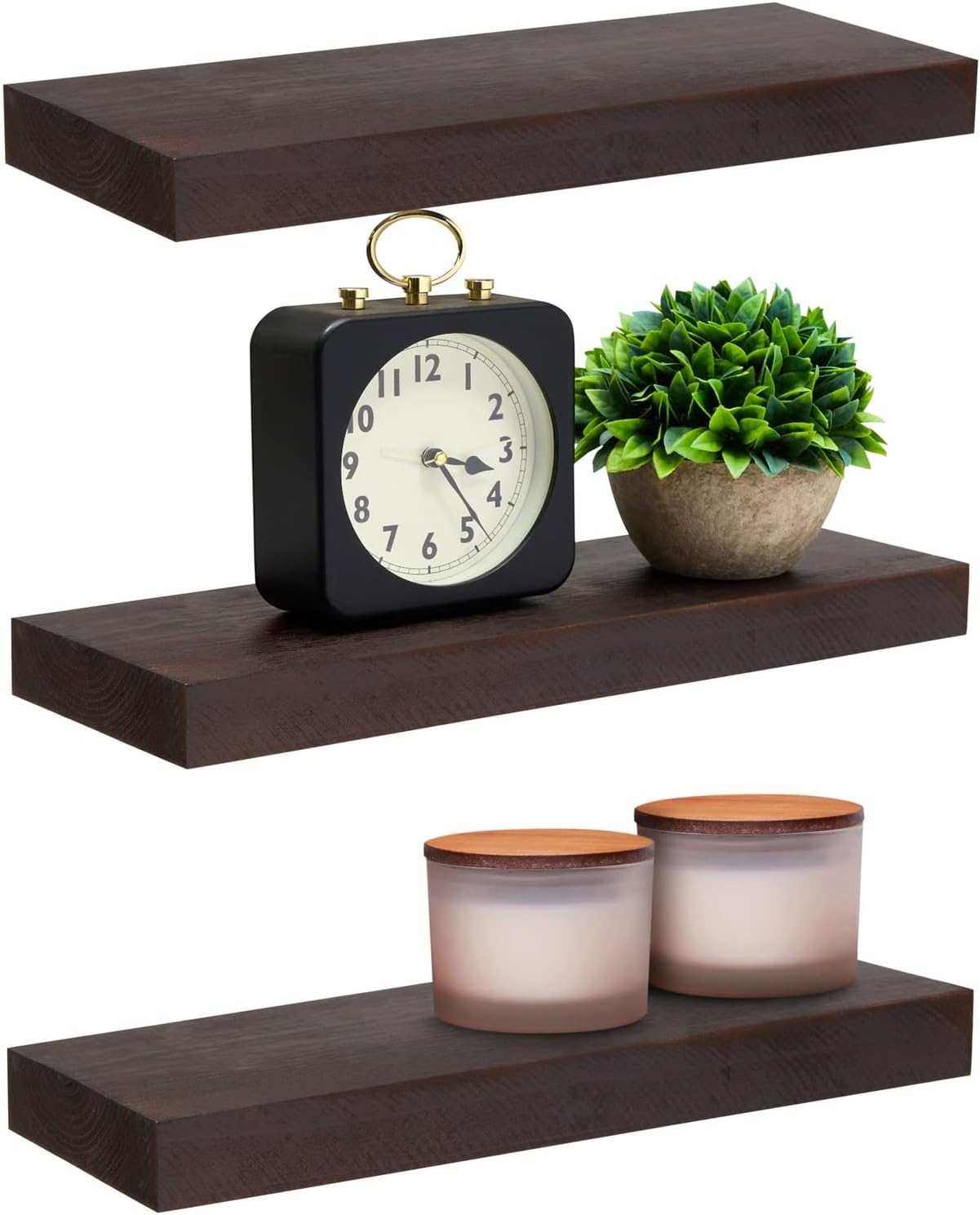 Farmlyn Creek Wooden Floating Shelf - Space-Saving Storage & Floating Wood Shelves - Versatile Display & Bathroom Decor - Dark Brown, Pack of 3, 15.7 x 5.5 x 1.5 in