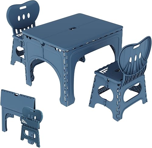 Miniatura 9 de UNICOO® Juego de mesa y sillas plegables para niños, mesa y sillas plegables para niños, mesa de actividades plegable, mesa de picnic portátil, Caqui