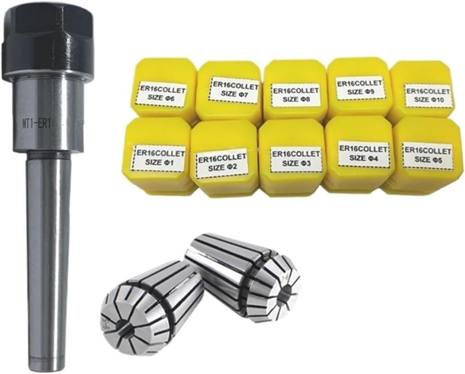 1pc Handle MT1 ER16 MTB1 ER16A M6 Morse#1 Taper Handle Collet Chuck+10pcs Spring Collet 1/2/3/4/5/6/7/8/9/10MM