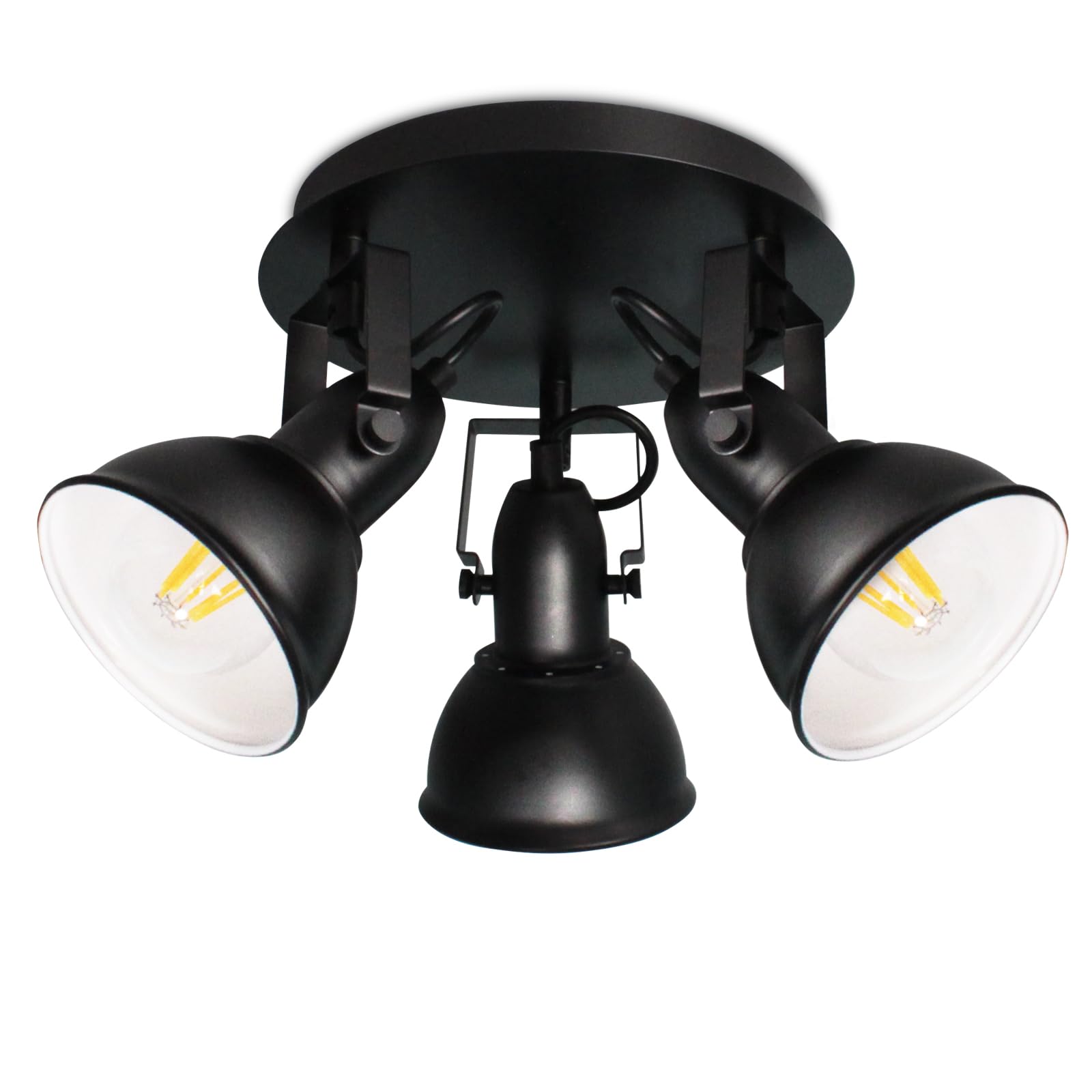 HiBay LED Deckenstrahler Schwarz-Weiß Vintage E27 Deckenlampe 3 Flammig Metall Schwenkbar Deckenleuchte Flur Wohnzimmer Schlafzimmer max. 60Watt Ohne Leuchtmittel