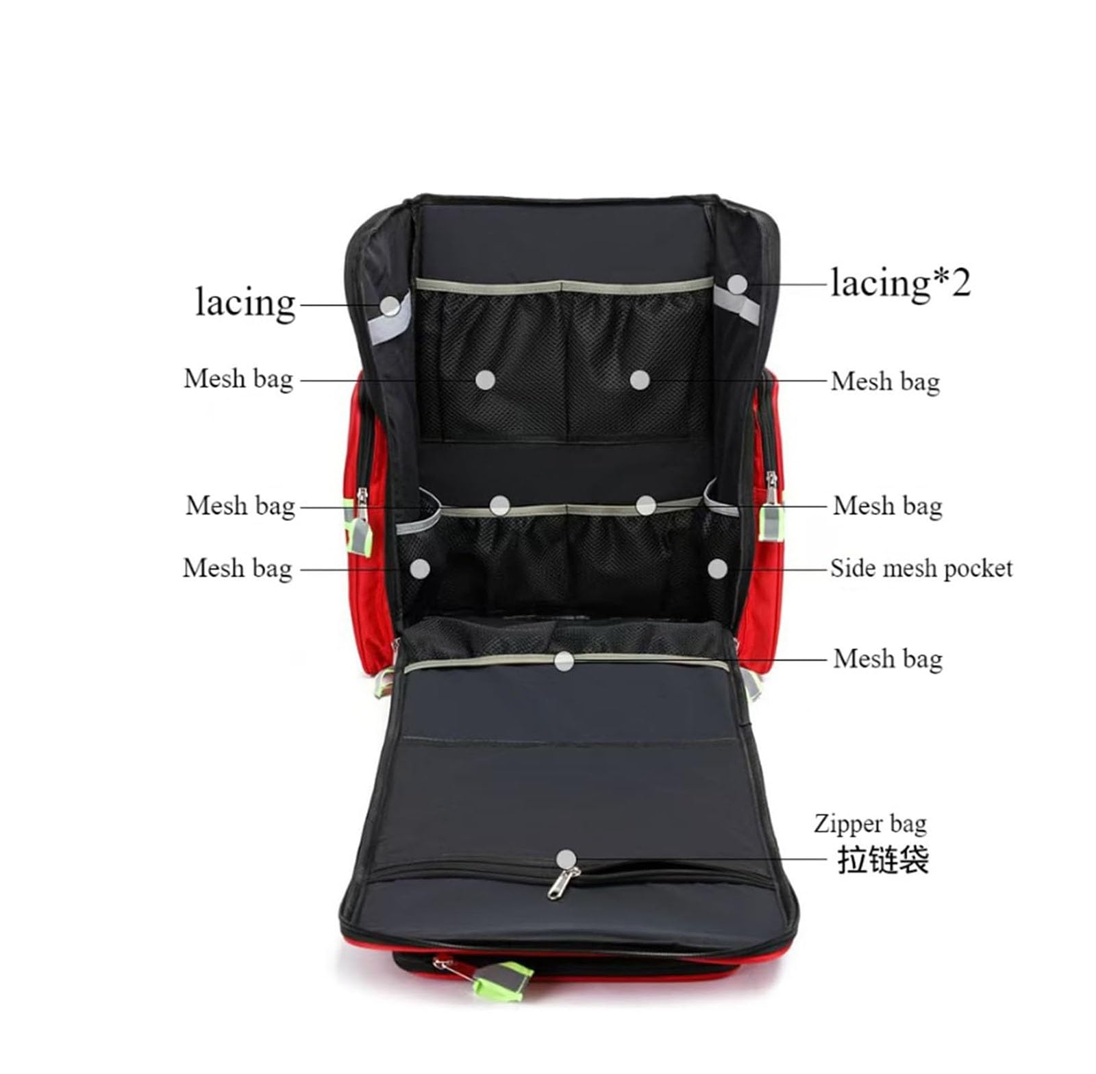 Sac à Dos Professionnel de Premiers Secours Vide,Sac à dos d'urgence pour médecins, pour la maison, la voiture, les infirmières en voyage, le camping, le camion, la randonnée, etc(Red,Large)