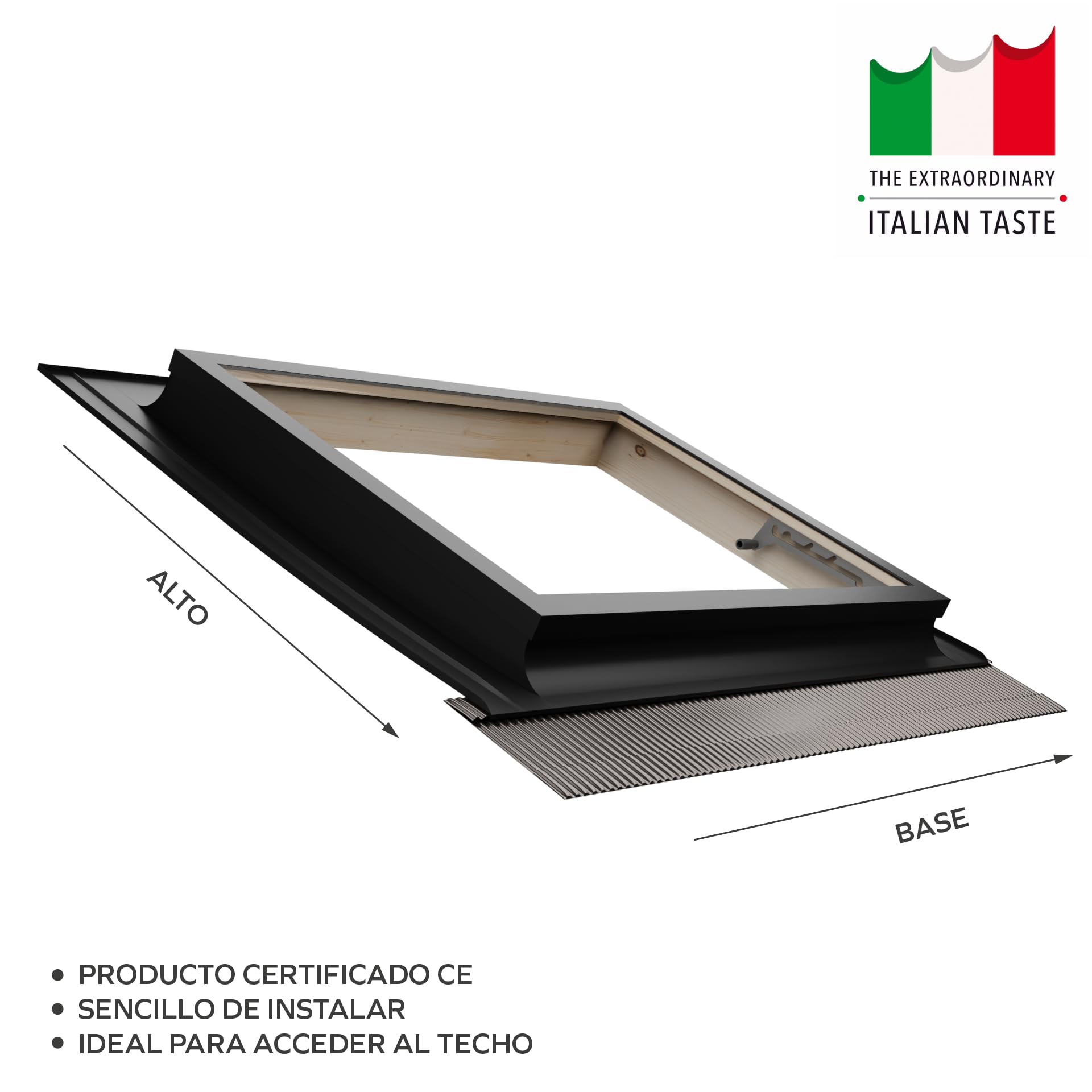 Emica - Claraboya abertura Vasistas en Aluminio | Línea Best Vidrio Antigranizo y Seguridad Interna 4T-9-4T | Tirador con 4 posiciones de apertura | Ventanas para Tejados (55x45 Base x Alto)