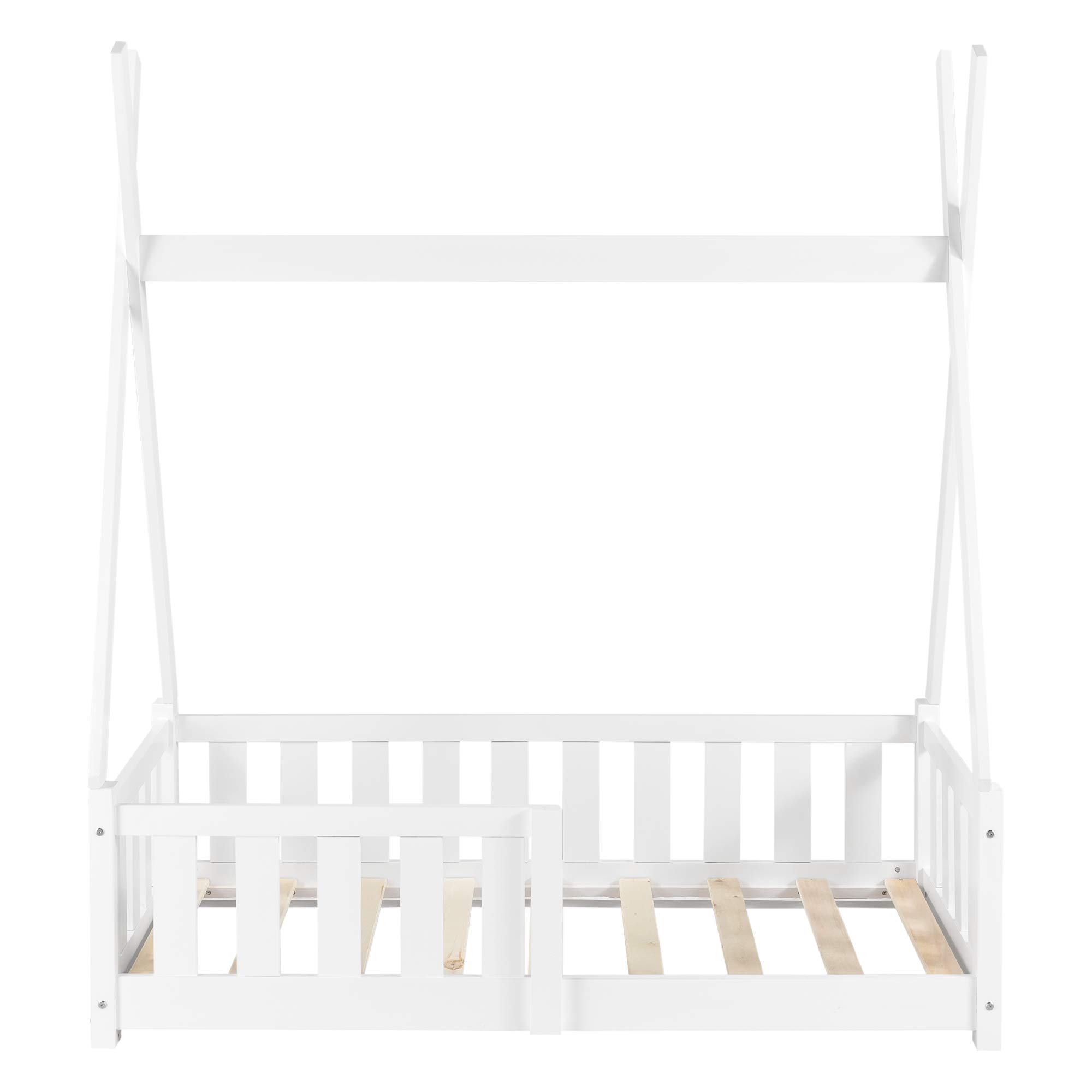[en.casa] Letto per Cameretta a Forma di Capanna con Sponde Anticaduta Lettino Tipi per Bimbi Design Montessori Legno di Pino 70x140 cm Bianco