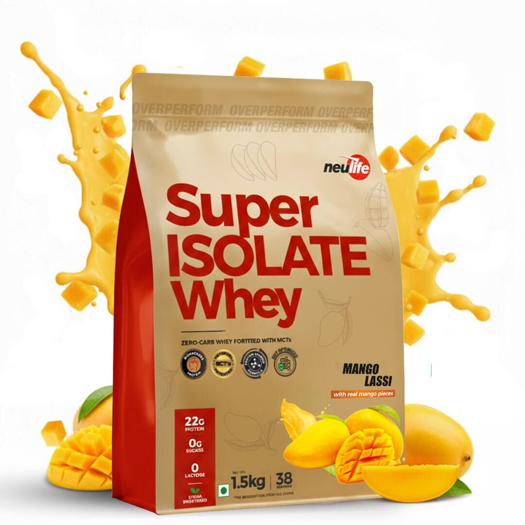 Neulife Super Isolate Whey Protein 450 g | Max Absorption Protein Shake with Patented Ketofuel MCTs | Mango Lassi with Real Fruit — Amazon image 6