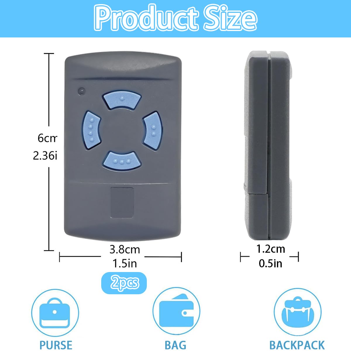 Puerta de Garaje Hörmann Mando a Distancia de 868,3MHz, 2 Piezas Mando a Distancia Transmisor Compatible con Hörmann, Mando a Distancia Hormann, Mando Puerta Garaje avec 4 Boutons Couleur Bleue