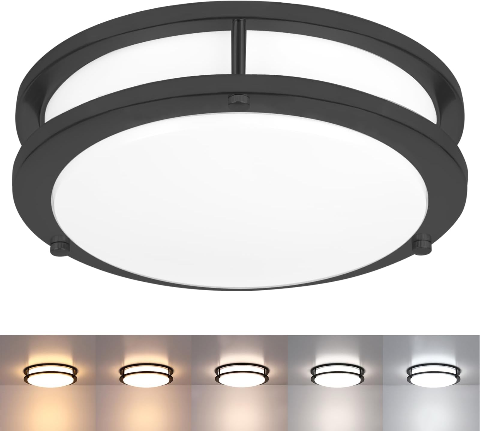 Black Ceiling Light Fixture, 10 Inch Flush Mount Light Fixture, 17W Ceiling L...