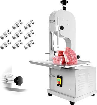Vohala Commercial Bandsaw, 2500W Electric Meat Saw, Bone Cutter with 8 Blades, Meat Slicer with 0.04-7.8 Inch Cutting Thickness for Pork, Lamb, Frozen Fish (Countertop Style 2500W)