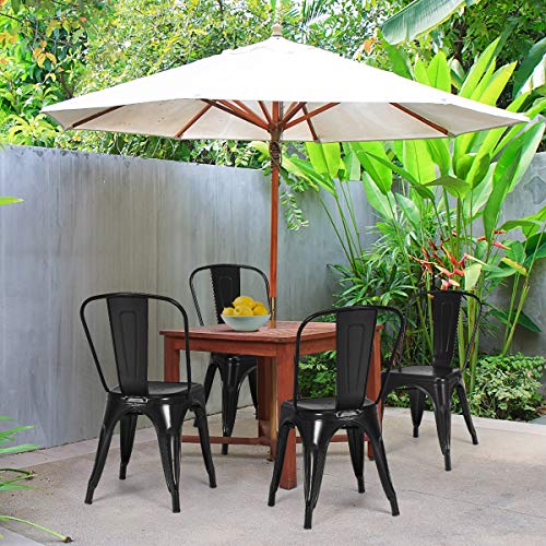 Image of COSTWAY Metal Bar stools Set of 4, with Removable Back, Cafe Side Chairs with Rubber Feet, Stylish and Modern Chairs, for Kitchen, Dining Rooms, and Side Bar