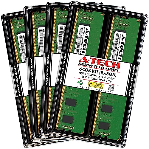 Image of A-Tech 64GB Kit (8x8GB) DDR4 2933MHz PC4-23400 ECC RDIMM 1Rx8 Single Rank 1.2V ECC Registered DIMM 288-Pin Server & Workstation RAM Memory Upgrade Modules (A-Tech Enterprise Series)