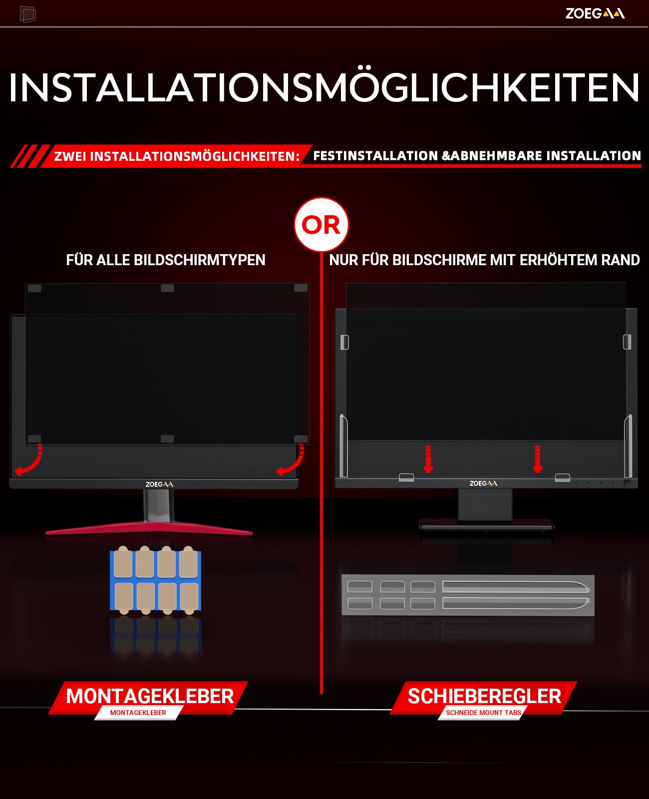 ZOEGAA 2 Stück Blickschutzfilter 24 Zoll Monitor 16:9 Entwickelt und Produziert Fabrik, Abnehmbar Sichtschutzfolie und Anti-Blaulicht Blickschutzfolie für HP Dell Acer Asus Samsung Lenovo