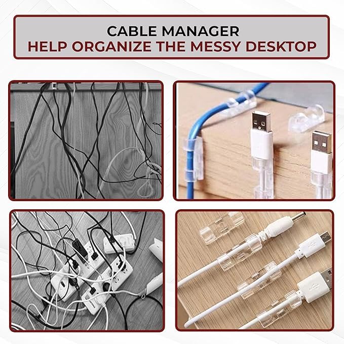 FAGVA Cable Holders Clip Outdoor Management Organiser Cable Clips Self-Adhesive Transparent Cable Clips Decoration Fairy Light Hooks Wire Holder Cable Attachment for Home & Office (Pack of 20 Pcs) 4