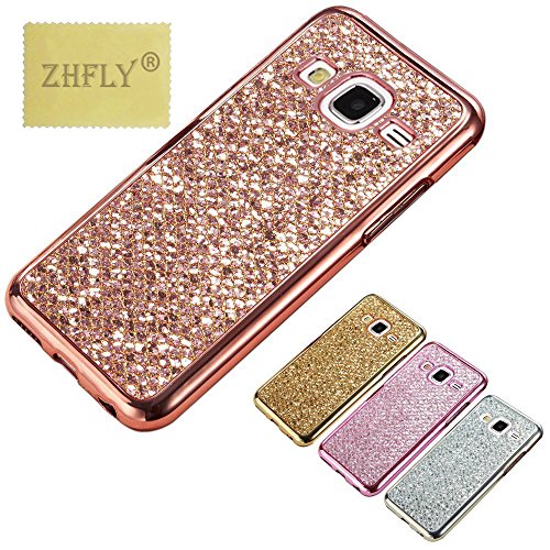 J3/J3 2016/J3 V/J3V/Amp Prime/Express Prime Glitter TPU Case, Houshine Electroplated Bumper Bling Soft Cover Case for Samsung Galaxy J3 2015, J3 2016, J3 V, J3V, Amp Prime, Express Prime, Rose Gold