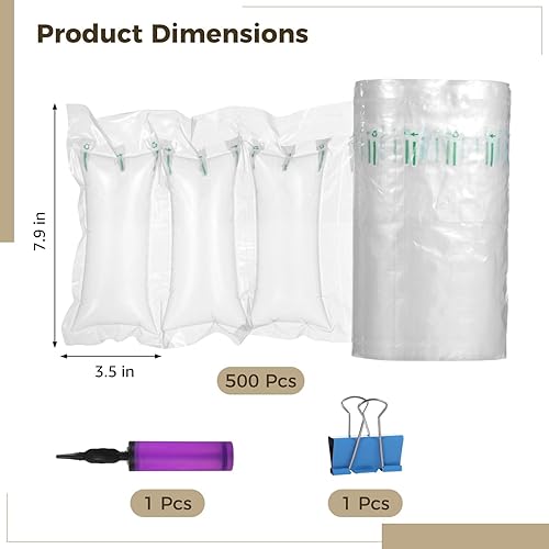 Miniatura 4 de 500 Pack Inflatable Air Cushion Bags for Shipping, Pressure-Resistant Bubble Wrap, 7.9 X 3.5 Inches Thick Pa+Pe Material, Comes with Pump, Ideal for