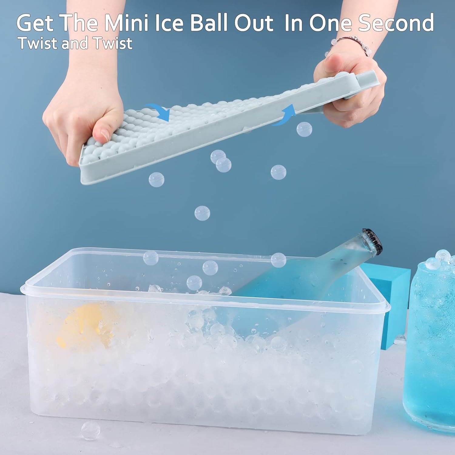 Mini Ice Cube Trays, 159x4 PCS Crushed Small, Tiny Ice Cube Tray Easy Release for Chilling Drinks Coffee Juice(4Pack Blue Ice trays & Ice Bin & Ice Scoop)