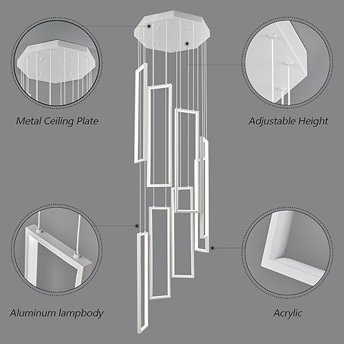 Miniatura 85 de Lámpara colgante moderna para isla de cocina, regulable, color negro, 54 W, luces colgantes LED, 4 anillos, candelabros rectangulares, escalera