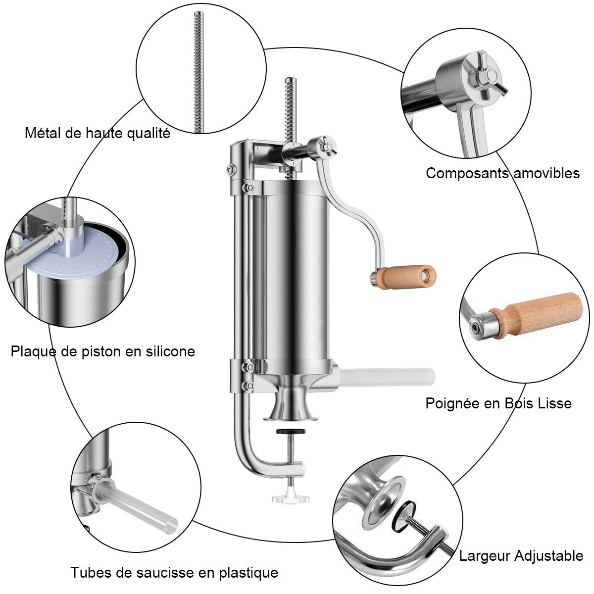 COSTWAY 2,5 kg Poussoir à Saucisses, Machine à Saucisse Verticale en Acier Inoxydable, Remplissage de Saucisse avec 4 Tubes de Diamettre Différent