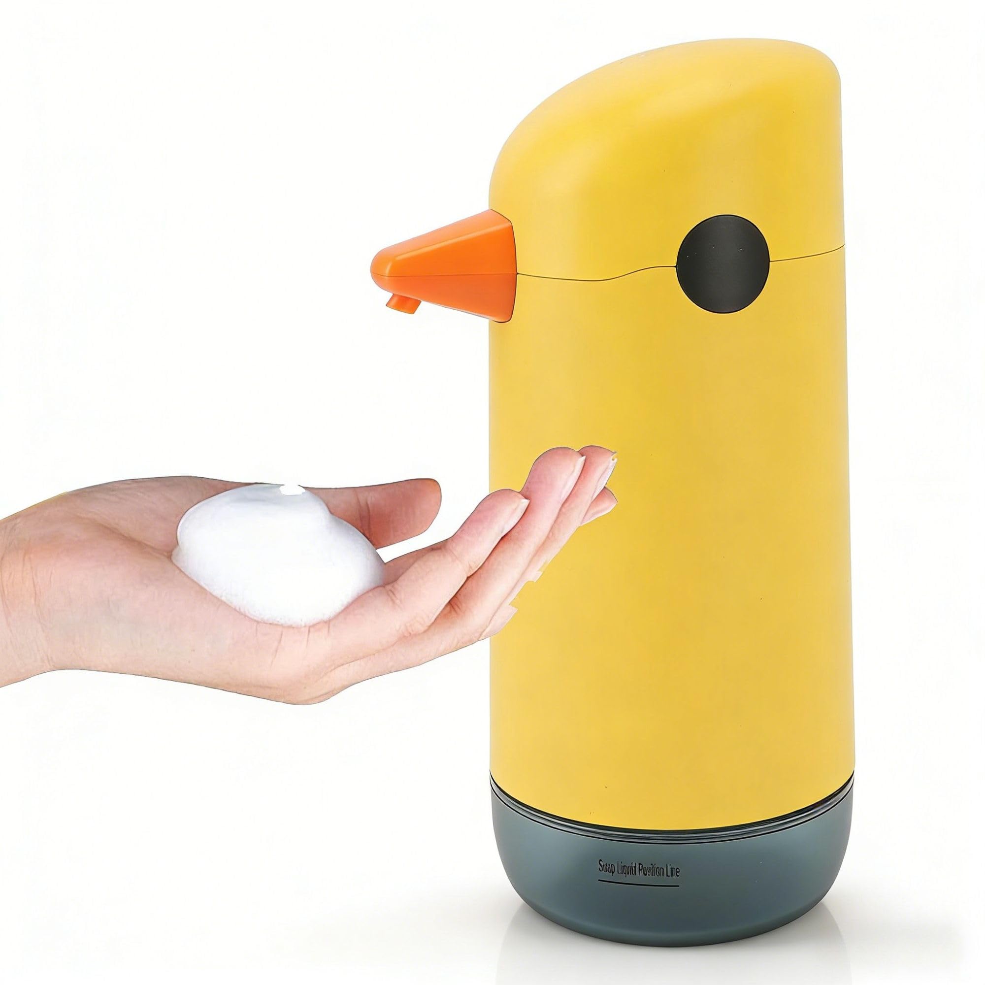 Sxhlseller Dispenser Automatico di Sapone Touchless per Bambini, Simpatico Dispenser di Sapone in Schiuma di Anatra Gialla con Sensore Intelligente, Uscita di Schiuma Regolabile e Livello del