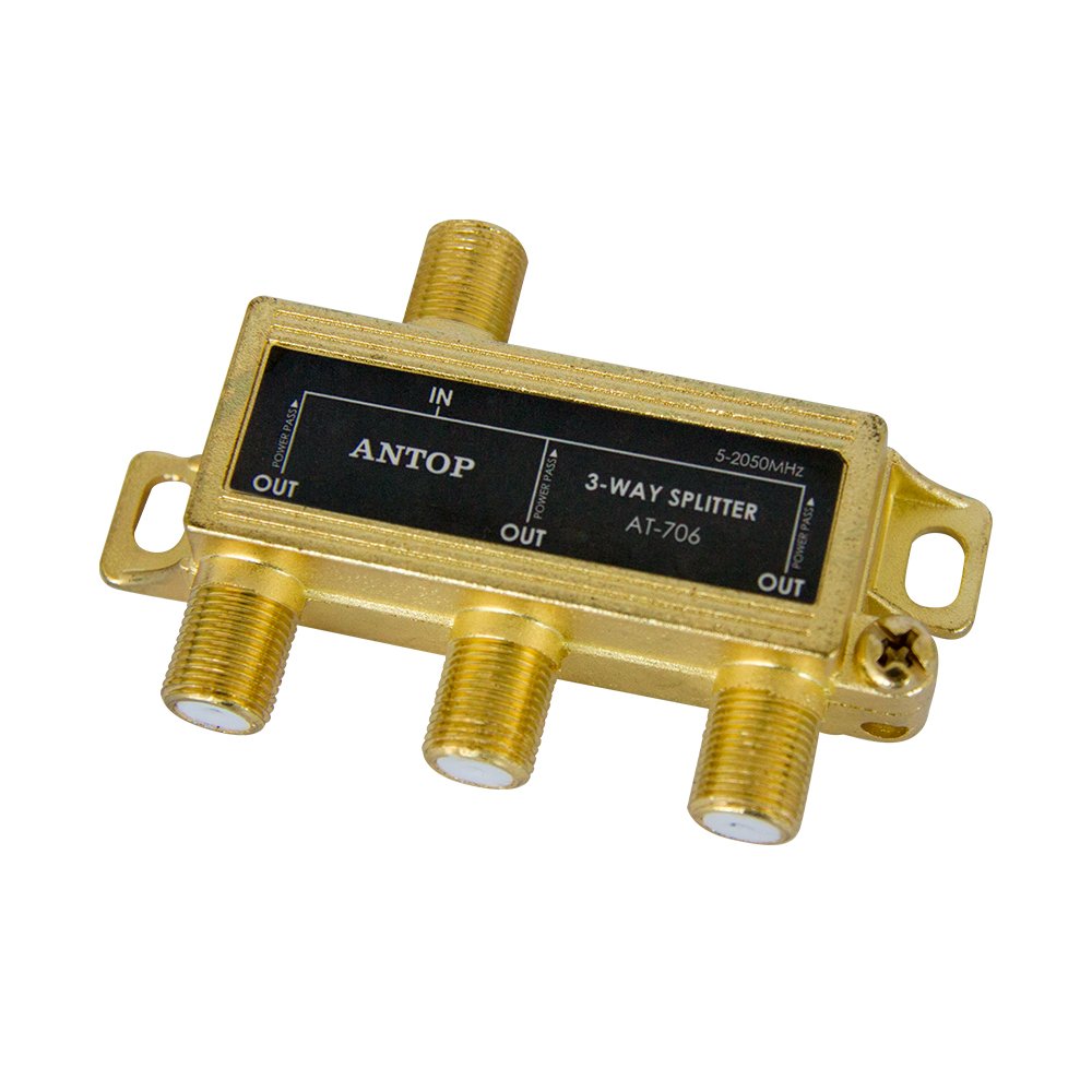 3-Way Coaxial Cable Splitter,2GHz-5-2050MHz Range,for TV,Cable,Amplifiers,Antennas-All Port Power DC Power Passing,Gold Plated and Corrosion Resistant