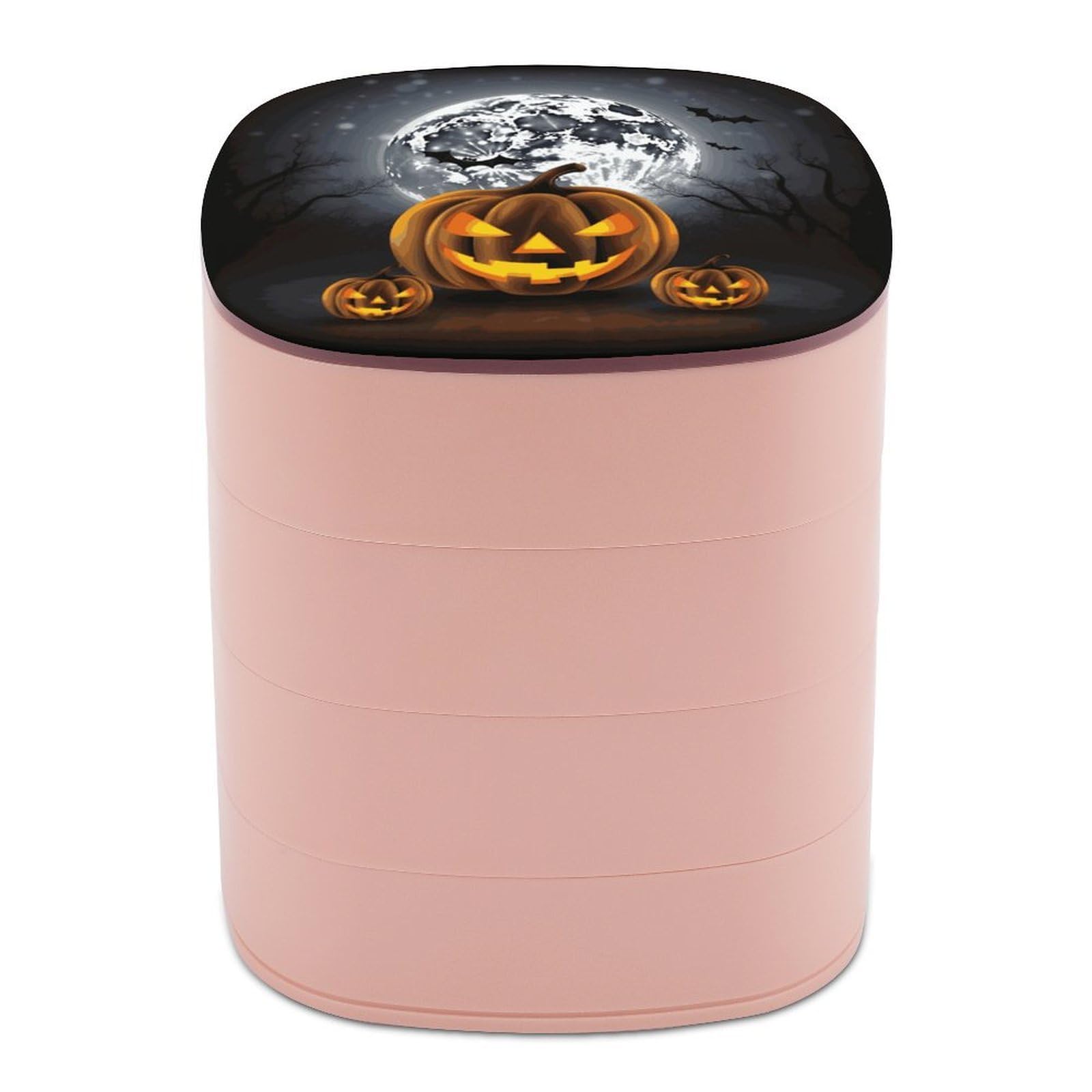 Btcowzrv Women's Style Halloween Moon Bat Pumpkin Jewelry Organizer With Mirror, 4-Layer Rotating Jewelry Box For Ring Earring Necklaces Bracelets Hair Accessories, Gift For