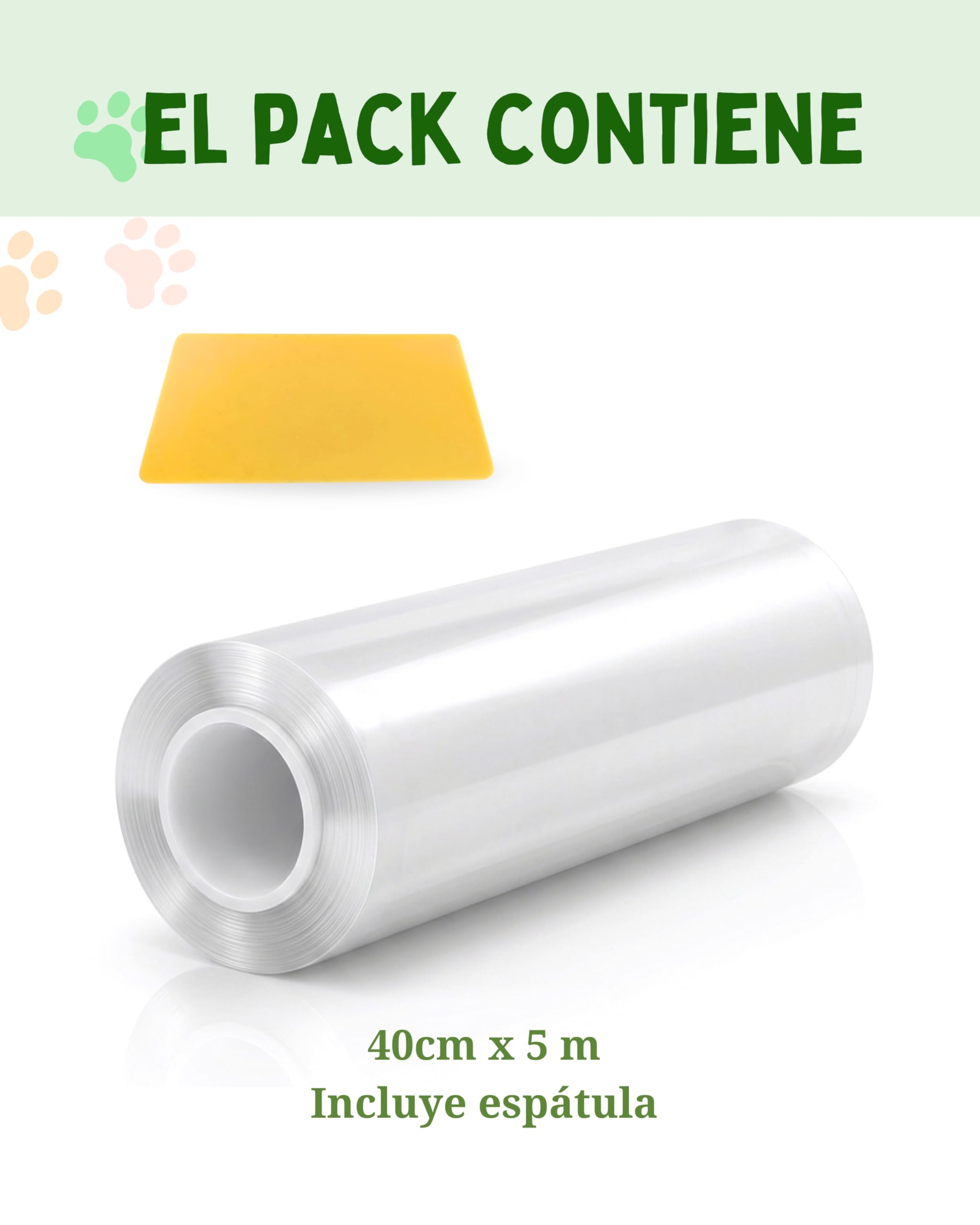 Protector Sofa Gatos Arañazos 40cm x 5m - Plastico Adhesivo Antiarañazos para Sofa y Puertas, Protector Transparente para Gatos y Perros, Fácil de Instalar