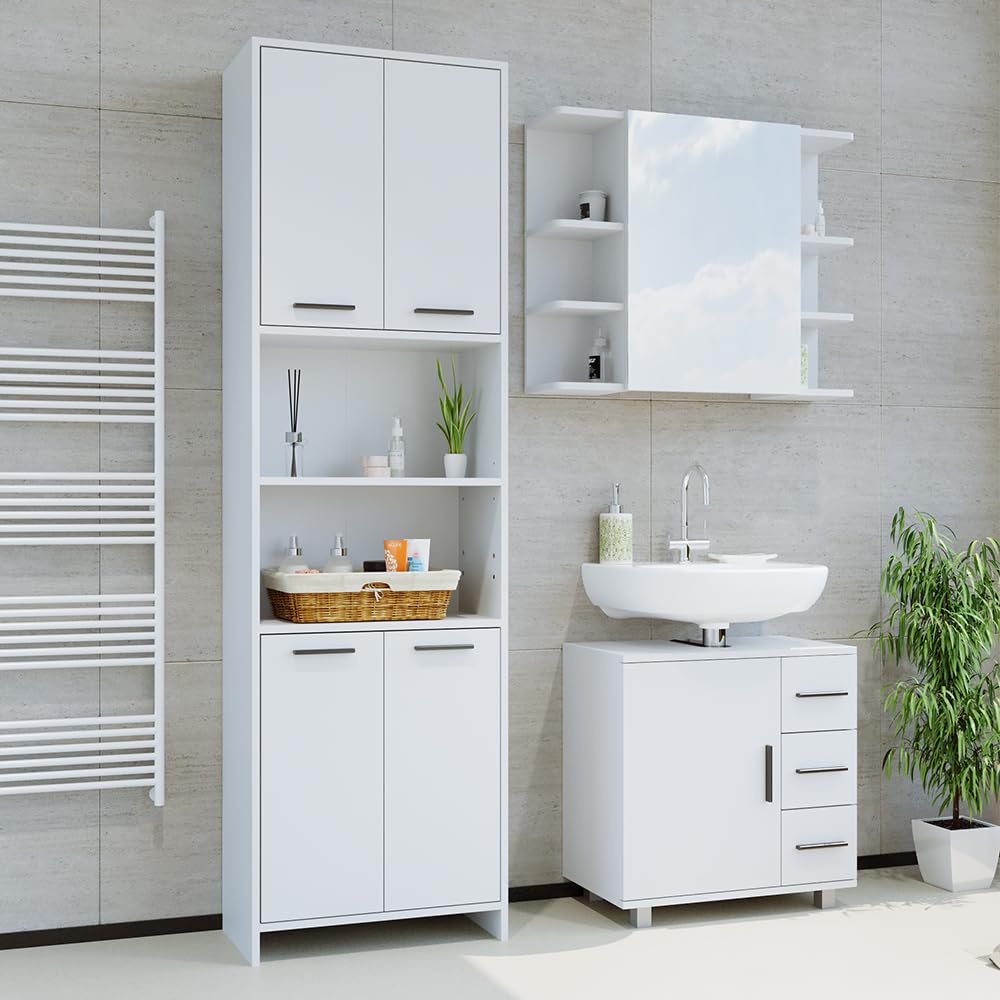 Vicco Badmöbel-Set Maris, Weiß, 60 cm, besteht aus Waschbeckenunterschrank und Hochschrank