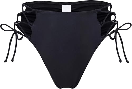 Bragas de bikini de talle alto para mujer, estilo retro, corte alto, con cordones