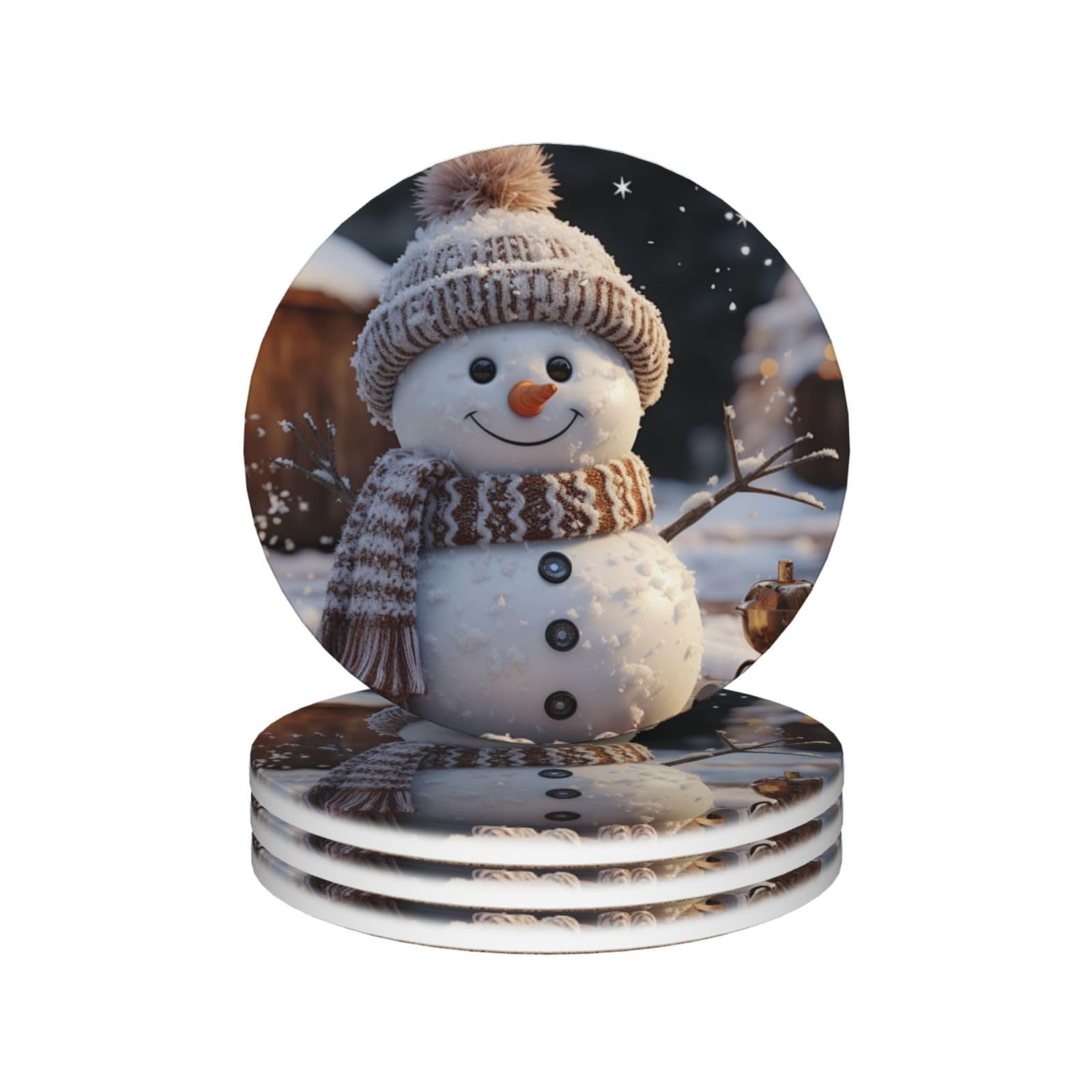 Drink Coasters Set of 4 Ceramic Coaster Snowman Coasters for Drinks Cups Mugs Mat Pads Absorbent Non-Slip Decorative Cup Coaster for Coffee Table Kitchen Bar Home Decor
